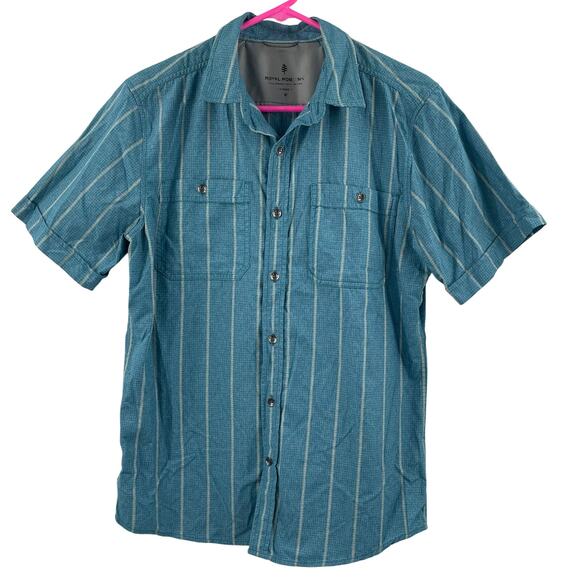 ROYAL ROBBINS Shirt Size Medium Button Down NWT Vista Travel Vacation S/S Blue - Picture 1 of 15